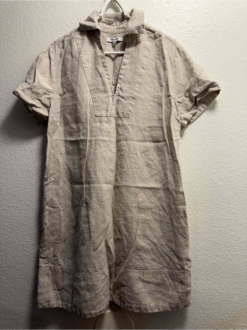 Madewell 100% Linen dress size S V-Neck Mini Dress in Light Beige - Picture 4 of 11